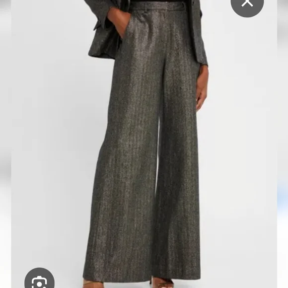 L'AGENCE Pilar Women's Wide-Leg Pants Size 6 Herringbone Metallic Black & Silver - Picture 2 of 2